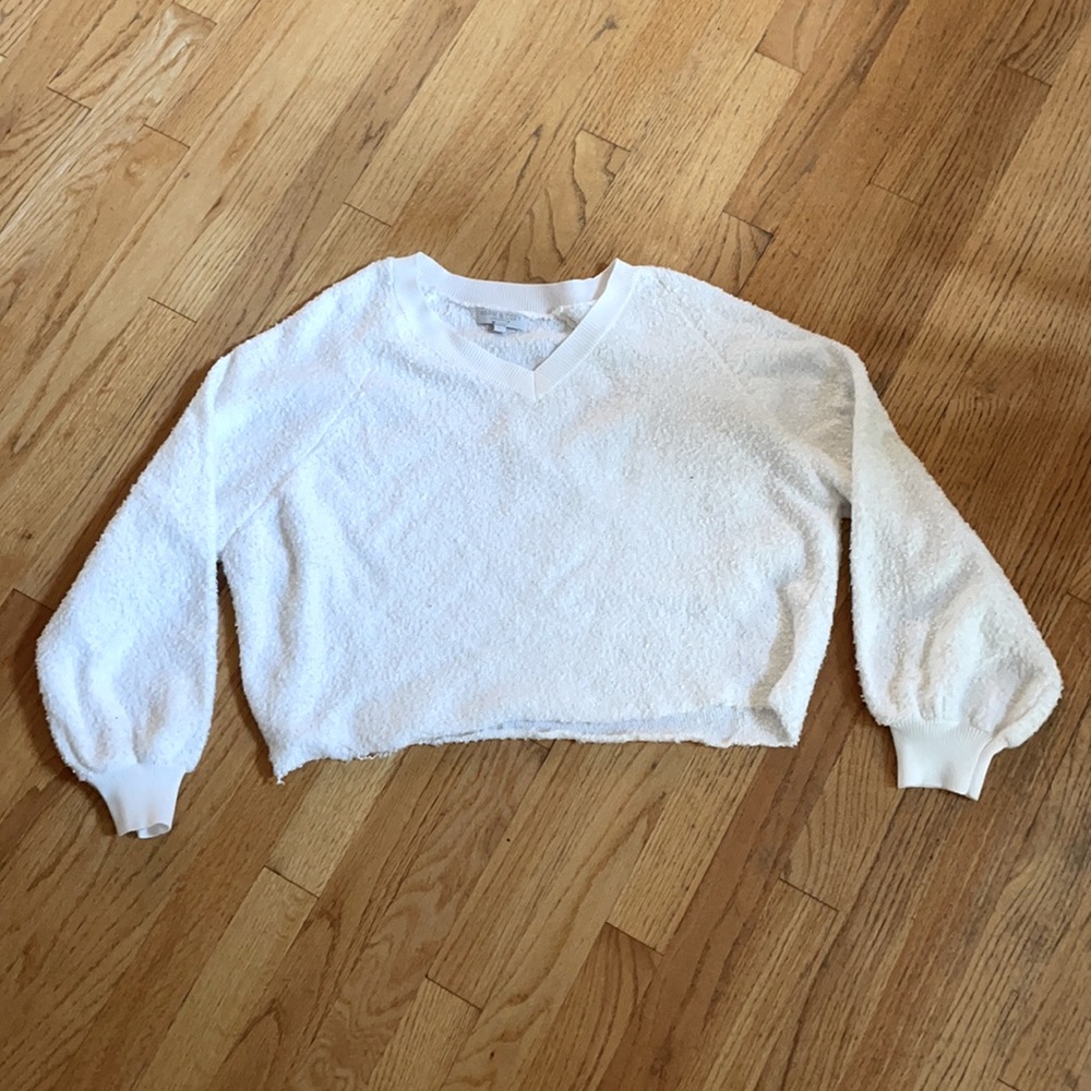 Warm & Cozy cropped, white v-neck sweater